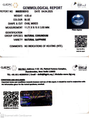 4.05/CT Natural Blue Sapphire With Govt Lab Certificate